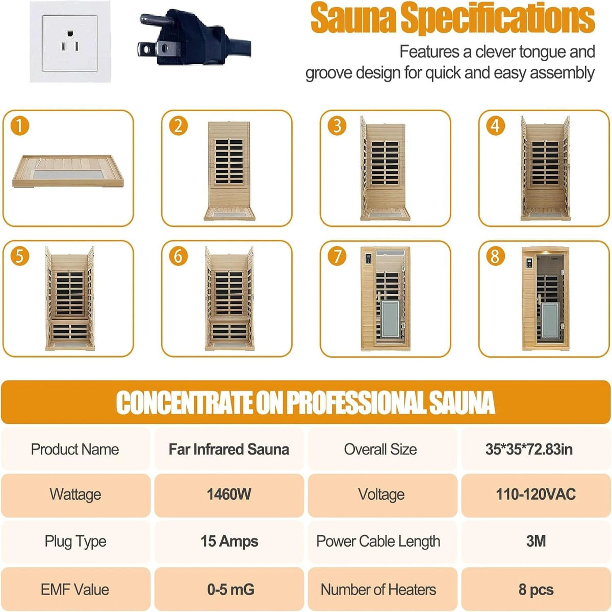 1 Person Infrared Sauna, 0-5 Mg Utra Low EMF Sauna with Door Heating Plate — product view 7