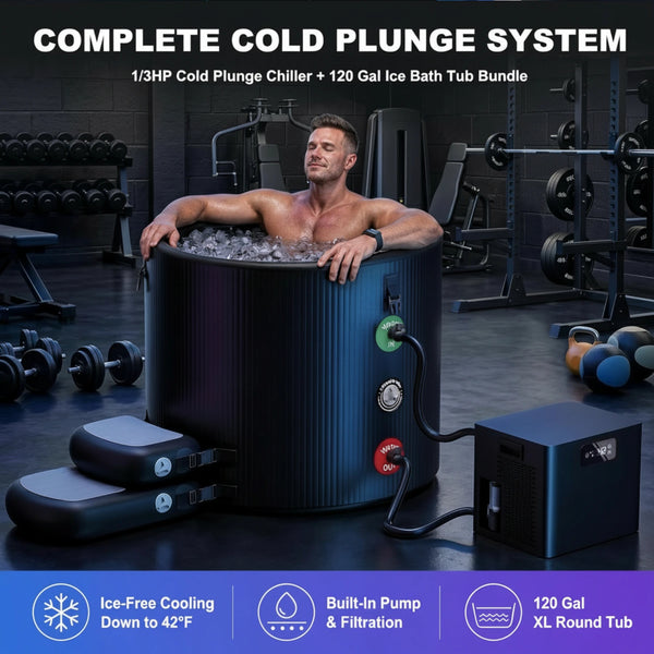 1/3 HP Ice Bath Chiller & 120-Gallon Cold Plunge Tub Kit