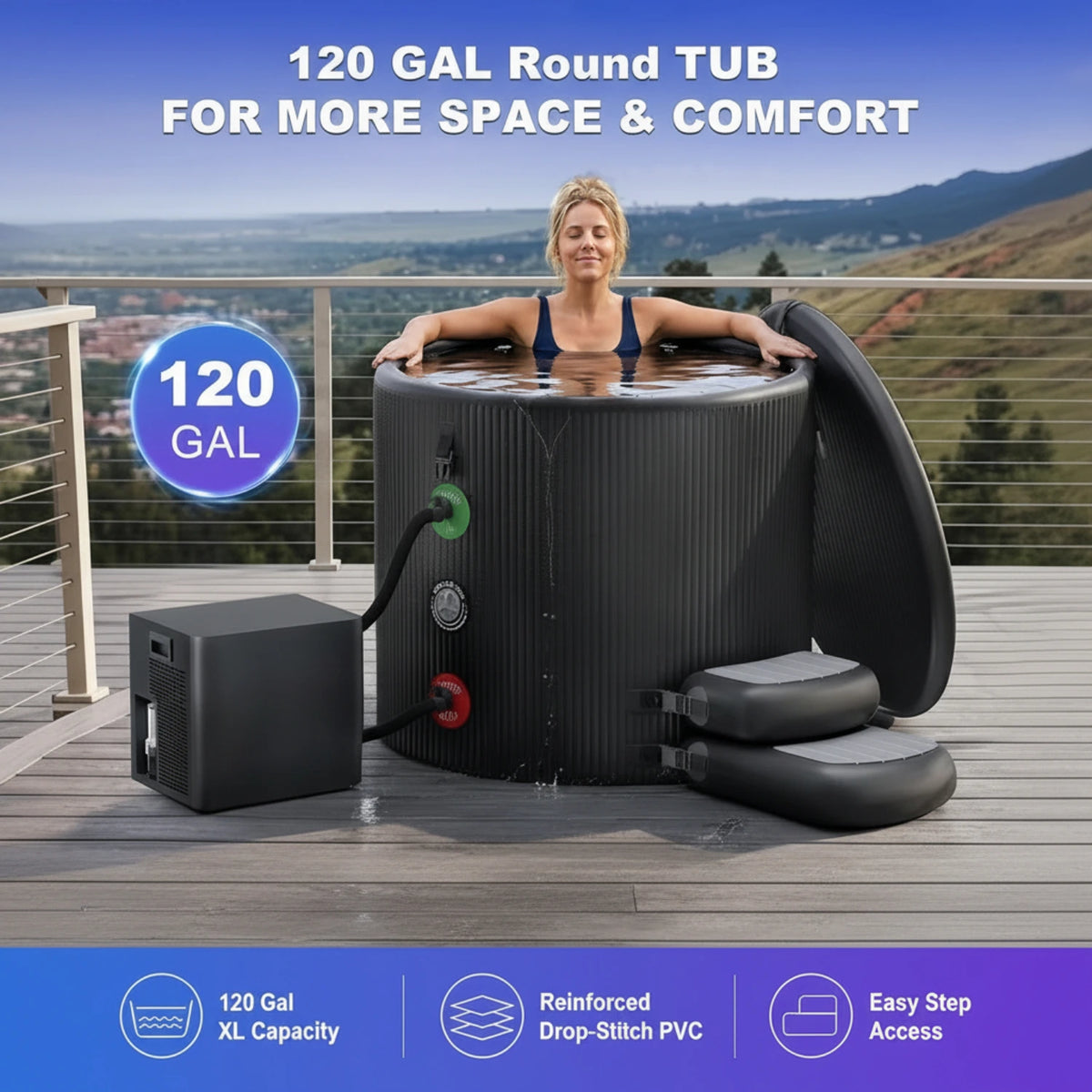 1/3 HP Ice Bath Chiller & 120 Gal Cold Plunge Tub Kit — product view 4