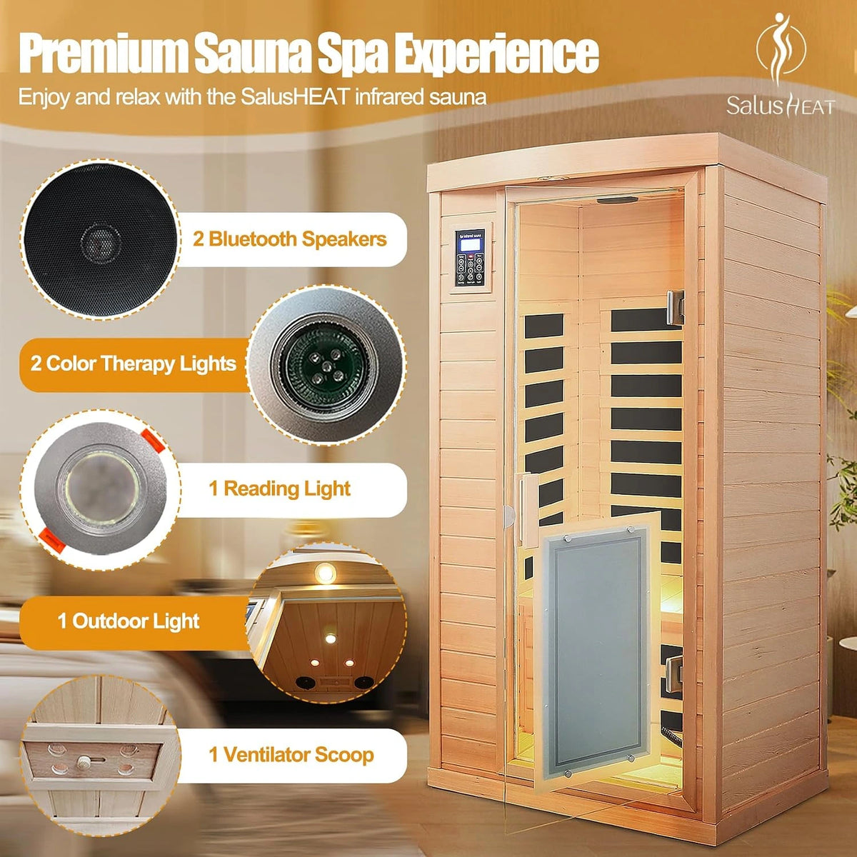 1 Person Infrared Sauna, 0-5 Mg Utra Low EMF Sauna with Door Heating Plate — product view 4