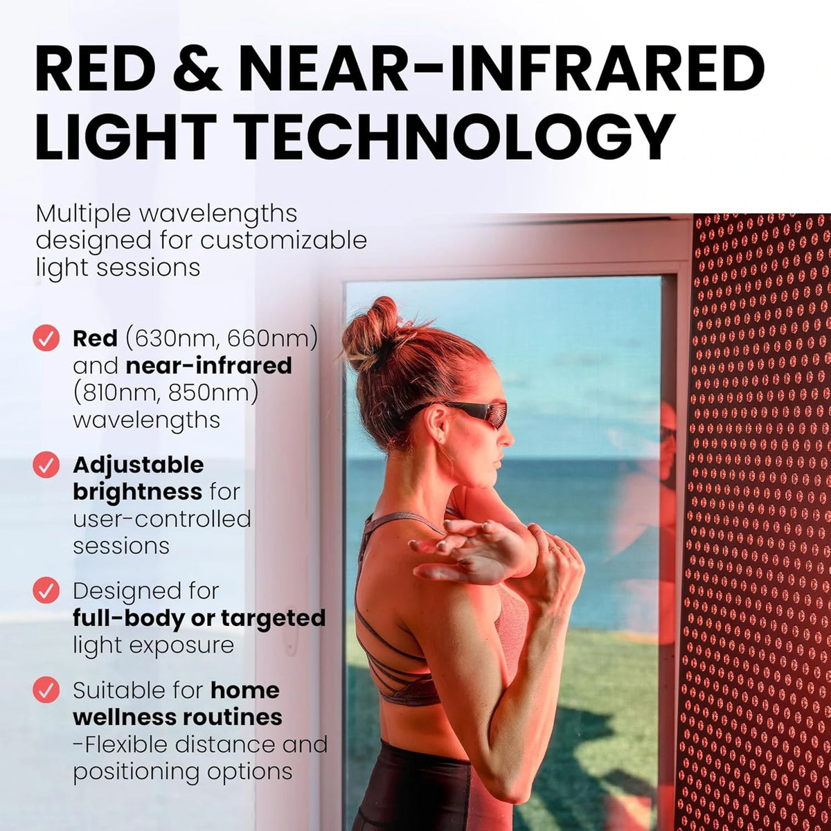 Red Light Therapy Panel Device – Full Body Panel, 630Nm 660Nm 810Nm 850Nm Red & near Infrared Light Therapy, 300 Quad Chip Leds, Brightness Control, Pulse Mode – ULTRA1500 — product view 4