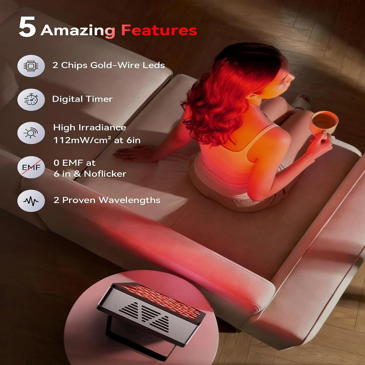 Red Light Therapy Panel for Full Body Face, Dual Chip 660Nm 850Nm — product view 3